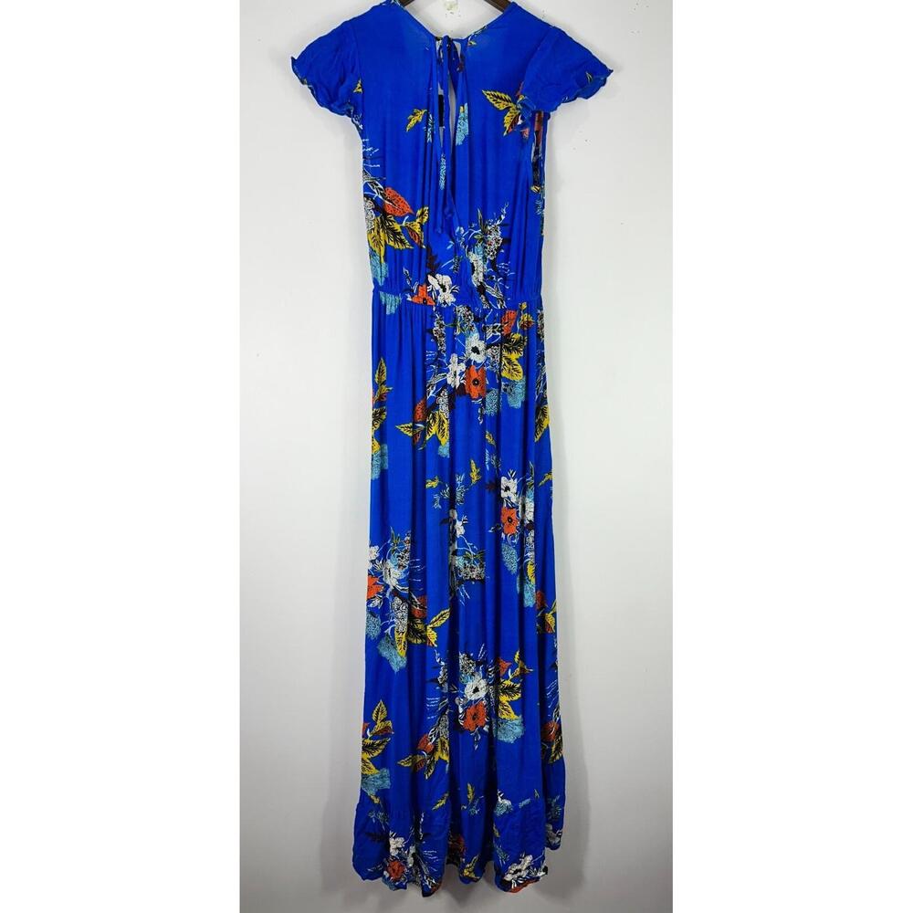 Band Of Gypsies Floral Maxi Dress Womens Medium Blue Faux Wrap Boho Whimsical - Picture 2 of 6